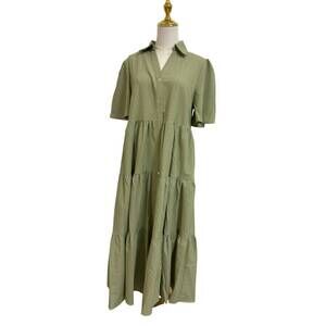NEW IN FEBRUARY women's flutter sleeve button down shirt midi dress in light oli